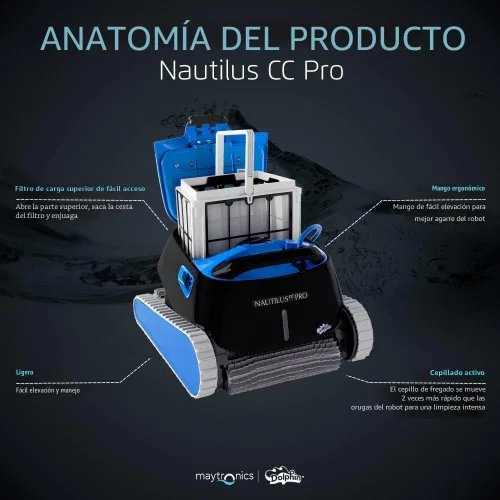 Vista 8 de Dolphin Nautilus CC Pro Wi-Fi Aspiradora Robótica Automática para Piscina, Escalada de Paredes, Cepillo Limpiador de Línea de Agua, Ideal