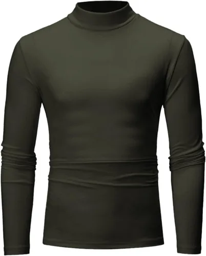 Vista 2 de Camisetas negras para hombre 2023 de manga larga cuello alto cálido suéter casual suave cómodo sólido Mock Pullover Undershirt