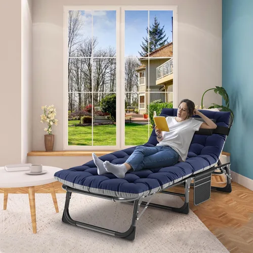 Vista 3 de ABORON Cuna de camping plegable de 5 posiciones y tumbona con alfombrilla Cuna negra/almohadilla azul
