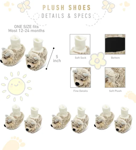 Vista 3 de DolliBu - Zapatos de bebé de felpa suave de lobo gris Suave y esponjoso forro polar unisex con lobo de peluche para bebé niño o niña Pantuflas