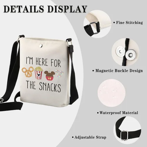 Vista 3 de GJTIM Regalo para amantes de los aperitivos, regalo de vacaciones para la familia, bolsa de viaje I'm Here For The Snacks Crossbody Bag