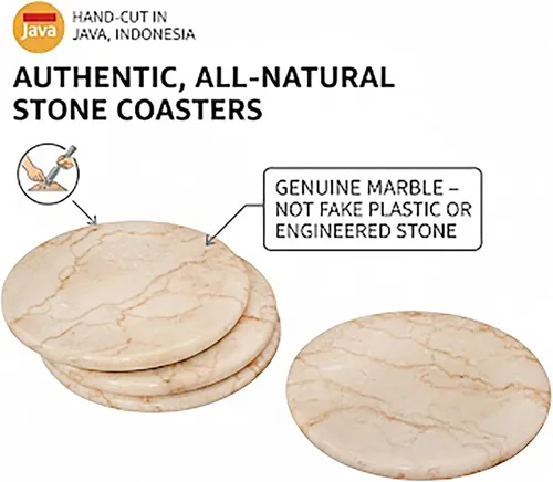 Vista 2 de Creative Home Natural Champagne Marble Set of 4 Piece Round Coasters, 4" Diameter