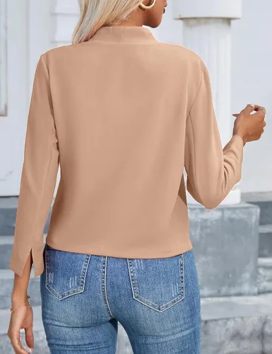Vista 4 de KOJOOIN Blazer corto casual de otoño 2023 para mujer, manga 34, frente abierto, ligero, para trabajo, oficina, chaqueta bolero