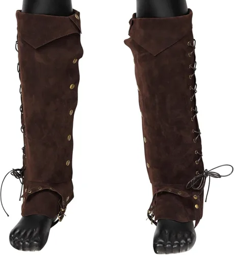 Vista 5 de Fundas para botas de pirata, envolturas de cuero artificial para patas vikingas, protectores de piernas de caballero duraderos, cubiertas de patas