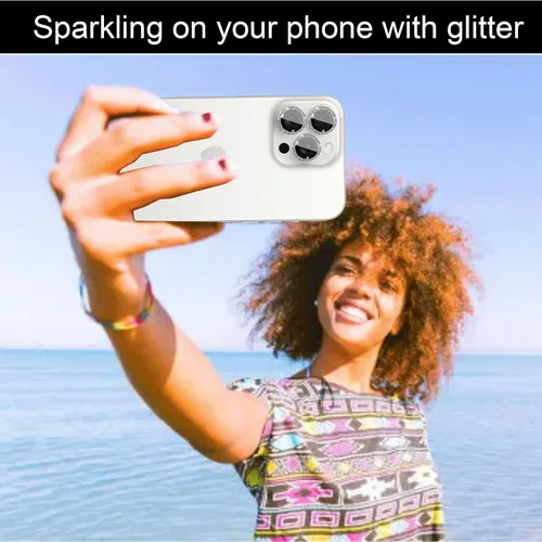 Vista 3 de Paquete de 4 protectores de lente de cámara compatibles con iPhone 15 Pro / 15 Pro Max, protector de lente de cámara Bling Glitter, protector