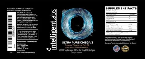 Vista 7 de Intelligent Labs Triglicérido Omega 3 2250 mg por porción de 3 cápsulas Cápsulas de aceite de pescado sin eructos 120 cápsulas blandas por