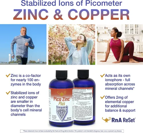 Vista 7 de RnA ReSet Pico Zinc Plus - Suplemento líquido de zinc y cobre, solución mineral pico-iónica, 8.1 onzas líquidas (1 paquete), certificado NSF, apoyo