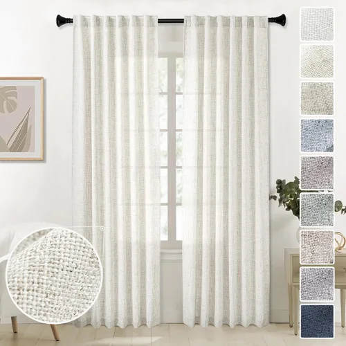 Vista 35 de Cortinas de Lino Natural Color Crema de 84 Pulgadas de Largo para Sala de Estar, Juego de 2 Paneles de Lino Texturizado con Trabillas Traseras