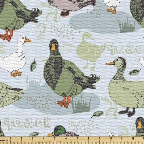 Vista 12 de Lunarable Tela tropical de The Yard, composición de dibujos animados de cocos, plátanos y flores, tela decorativa para tapicería y detalles