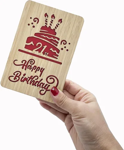 Vista 5 de Tarjeta de felicitación de feliz cumpleaños número 21, tarjeta de cumpleaños hecha a mano, tarjetas de felicitación de madera, tarjeta de cumpleaños