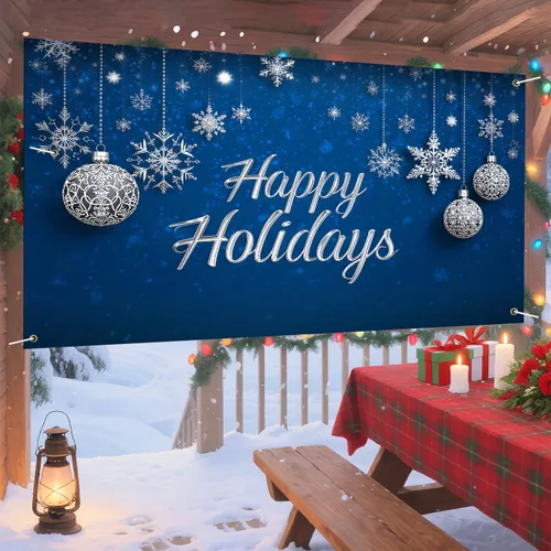 Vista 7 de Cartel de Feliz Navidad de 71 x 43 pulgadas, decoración para exteriores, fondo azul, vacaciones, fiesta de Navidad, patio, porche, decoración