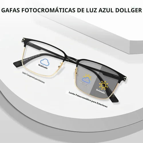 Vista 2 de Dollger Gafas de luz azul para hombre, rectángulo de metal, con bloqueo de luz azul, lentes fotocromáticos de moda para computadora negro dorado