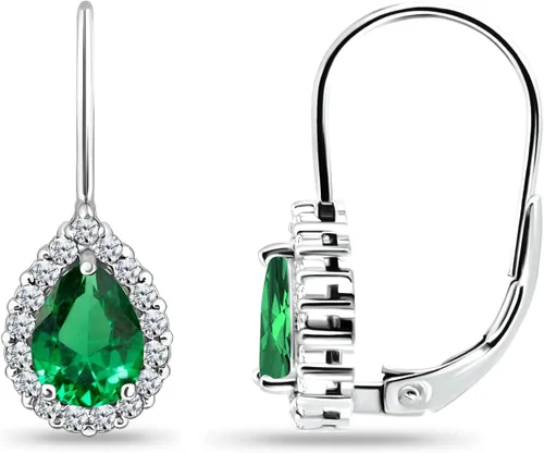 Vista 5 de Aretes para mujer, aretes de piedra natal, 0.315 x 0.236 in con halo de pera genuina o sintética, palancas, aretes de lágrima, aretes de gota