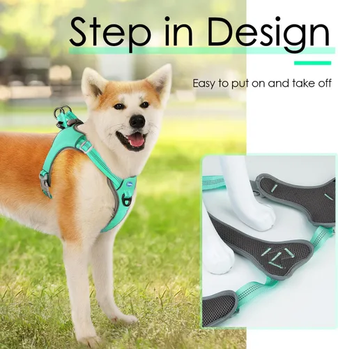 Vista 2 de ThinkPet Arnés sin tirones, a prueba de escape, chaleco reflectante para perro, ajustable, transpirable, arnés halter con clip trasero/frontal