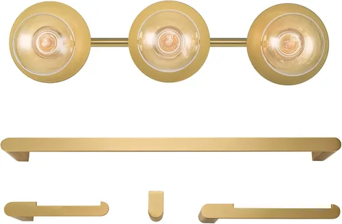Vista 7 de Globe Electric 63000009 - Juego de baño todo en uno de 5 piezas, latón mate, luz de tocador de 3 luces de 20 pulgadas, toallero, anillo de toalla