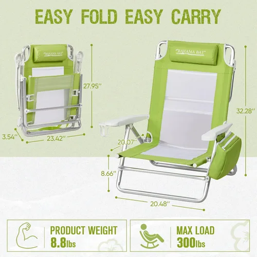 Vista 3 de Old Bahama Bay Mochila plegable de 5 posiciones con bolsa de playa grande y toallero, silla reclinable ligera portátil de aluminio para exteriores