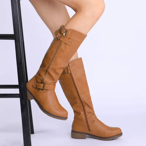Vista 6 de DREAM PAIRS Botas de equitación hasta la rodilla con cremallera lateral para mujer