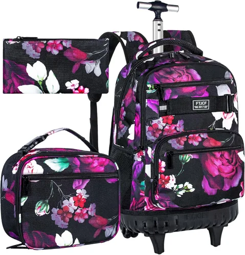 Vista 17 de 3 piezas de mochila rodante para mujeres y hombres, bolsa de 21 pulgadas para adultos con ruedas, juego de mochilas con ruedas para niñas y niños