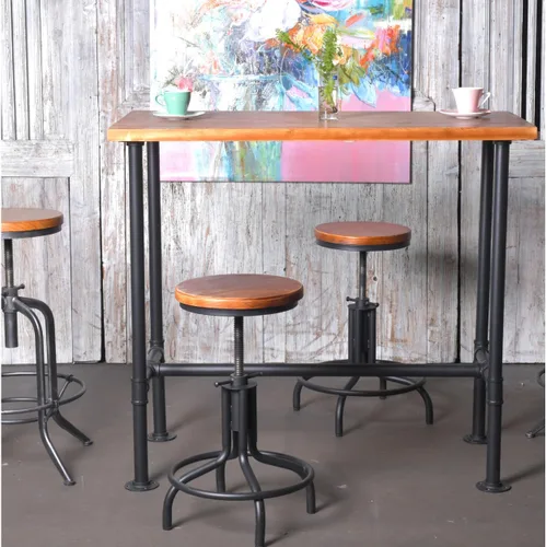 Vista 9 de Topower Diseño industrial antiguo de metal de altura ajustable para cocina, comedor, desayuno, taburete de bar de estilo industrial totalmente