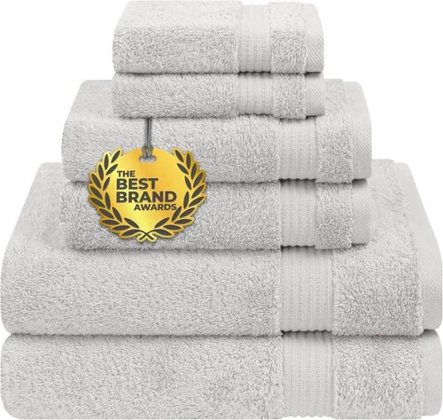 Vista 104 de Cotton Paradise Juego de 6 toallas, 100% algodón suave y absorbente turco para baño, 2 toallas de baño, 2 toallas de mano, 2 toallitas, juego