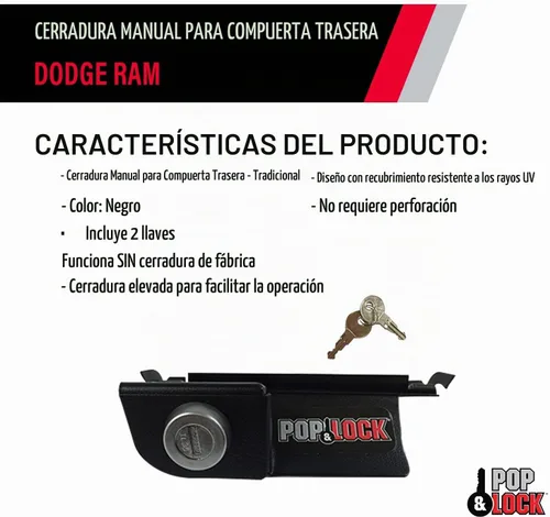 Vista 3 de Pop & Lock - Cerradura manual de puerta trasera para Dodge Ram, Negro