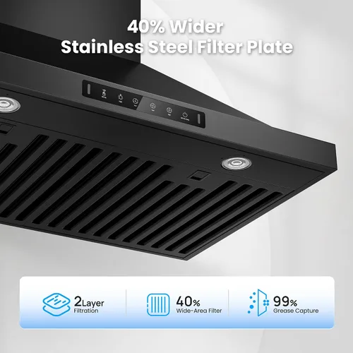 Vista 4 de VIKIO HOME Campana extractora profesional de 30 pulgadas para montaje en pared, 980 CFM, panel directo de 3 velocidades con control por gestos