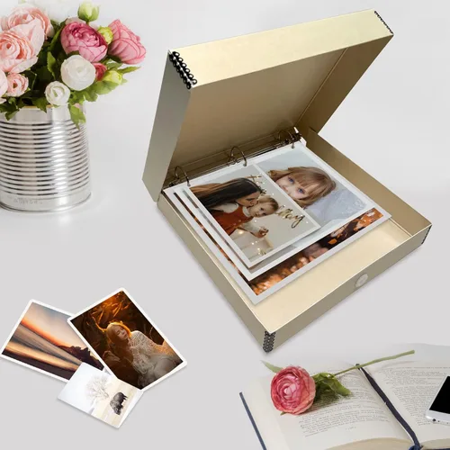 Vista 7 de Lineco, Archival Tan - Caja de álbum de 3 anillas, 12.75 x 11.5 x 2 pulgadas Acid-Free Photo Box Binder, Unique Design to Store, Preserve