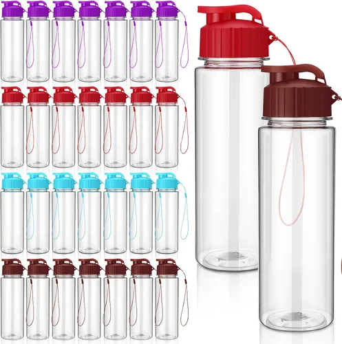 Vista 9 de Maxcheck 30 botellas de agua a granel, estilo clásico, negro 17 Oz Plastic Sports Water Bottles, Flip Top with Handle Strap, Lightweight Leakproof