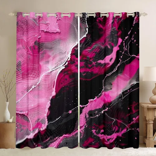 Vista 19 de Feelyou Cortinas abstractas para dormitorio, sala de estar, cortinas opacas de oscurecimiento negro y azul, con estampado de mármol, 2 paneles de 38
