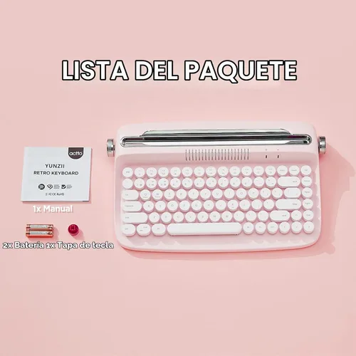 Vista 10 de YUNZII ACTTO B303 Wireless Retro Typewriter Bluetooth Keyboard(Baby Pink) Conexión estable de Bluetooth, tiempo de espera largo, con soporte