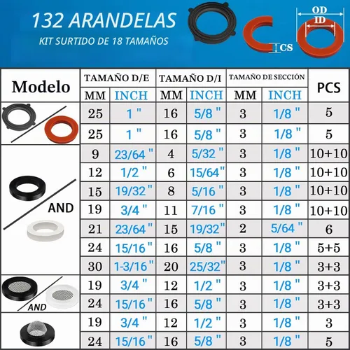 Vista 3 de ZDBB 1000 piezas 18 tamaños Kit de juntas tóricas + Kit surtido de 18 tamaños de arandelas de goma para fontanería, grifos, tubería de agua