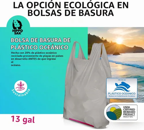 Vista 2 de Hippo Sak Bolsas de cocina altas hechas con plástico océano reciclado, 45
