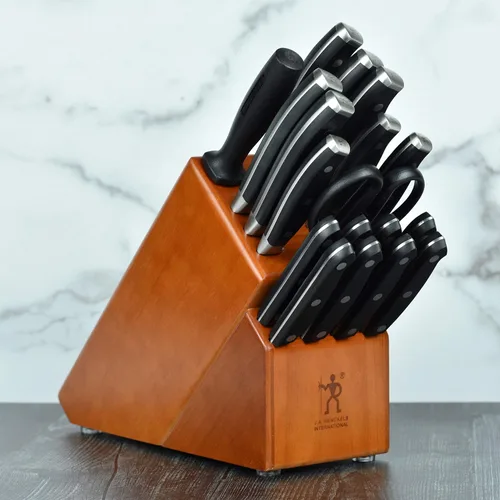 Vista 4 de J.A. Henckels International, juego de 19 cuchillos Premio forjados con base de madera de cerezo