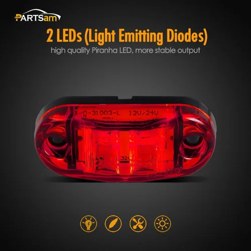 Vista 3 de Partsam Luz LED Ovalada Ámbar Roja de 2.5" con 2 Diodos para Remolque de Camión, Luz de Gálibo Marcadora Lateral 4PCS, Montaje en Superficie, Luces