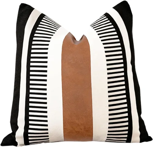 Vista 16 de Juego de 2 fundas de almohada bohemias a rayas de 16 x 16 pulgadas, fundas de almohada de cuero modernas para sofá, cama, decoración de granja