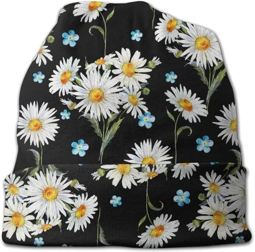 Vista 5 de Gorro de punto con diseño de calavera de azúcar y flores, para adultos, cálido, holgado, regalo para hombres y mujeres