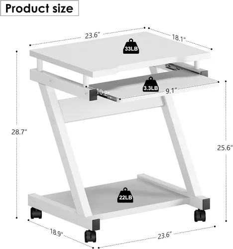Vista 3 de SogesHome Escritorio portátil para computadora portátil de 23.6 pulgadas, mesa de cama, escritorio portátil para computadora con ruedas bloqueables
