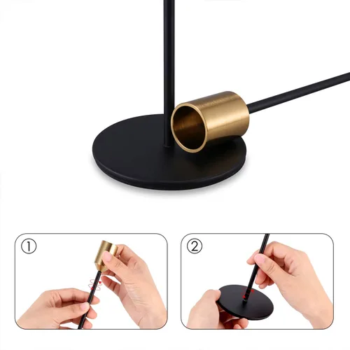 Vista 7 de Juego de 6 portavelas para velas cónicas, latón, dorado y negro, moderno portavelas decorativo para mesa, repisa, boda, comedor, fiesta