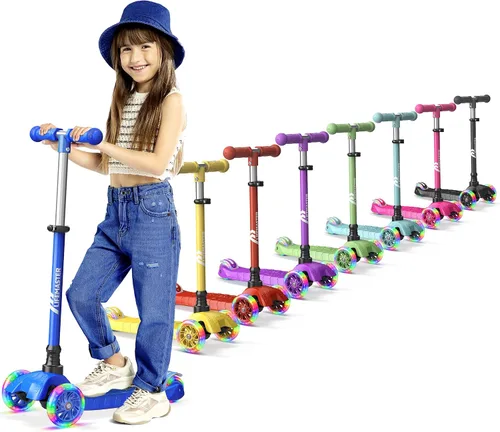 Vista 10 de Lifemaster Mini 3-Wheel Kids Scooter with Multi-Color Wheel Lights – 4-Height Adjustable Handlebar, Wide Anti-Slip Deck, Child Safety Certified