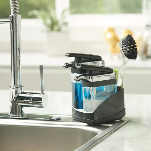 Vista 9 de Casabella Sider Duo - Dispensadores de jabón para fregadero con esponja, negro y cromado