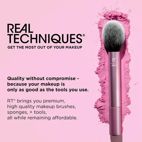 Vista 9 de Real Techniques Juego de 9 brochas de maquillaje Au Naturale para sombra de ojos líquida, crema y polvo, base, rubor, bronceador y contorno