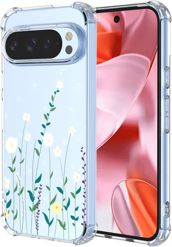 Vista 12 de Funda para Google 5 Pixel 5 con esquinas de cojín de aire, patrón floral TPU suave transparente, parachoques a prueba de golpes, funda protectora