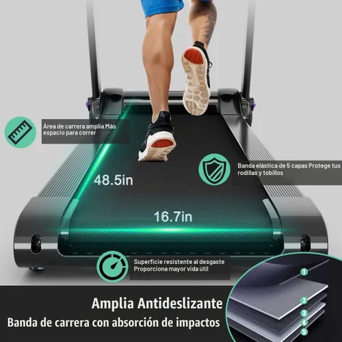 Vista 3 de Goplus 3HP Caminadora eléctrica plegable, caminadora autoestable con control de aplicación, altavoz de dientes azules, pantalla táctil HD, sin