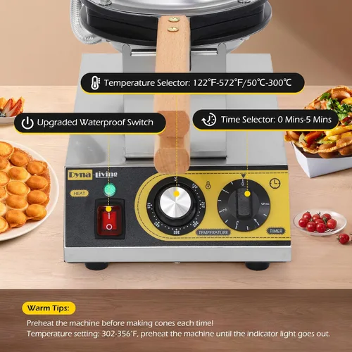 Vista 6 de Dyna-Living Burbuja Waffle Maker Comercial Bubble Waffle Iron 1400W Máquina eléctrica de acero inoxidable Hong Kong, máquina de gofres de hojaldre