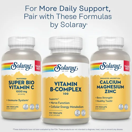 Vista 6 de SOLARAY Complejo de vitamina B de 100 mg – Energía celular, nervios y apoyo a la salud cardíaca – Suministra las 8 vitaminas del complejo B