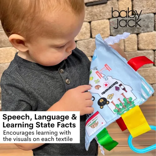 Vista 5 de Baby Jack & Co - Cochecito de juguete para bebés de 8 x 8 pulgadas con etiqueta del estado de Arkansas, juguetes arrugados para desarrollar cinco
