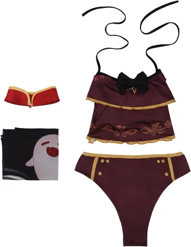 Vista 6 de Wolancy Womens Hutao Cosplay Swimsuit Two Piece Bathing Suit Genshin Impact Swimwear Halter Bikini