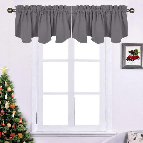 Vista 9 de NICETOWN - Cortinas con valances azul piedra para ventana de sala de estar, dormitorio, baño, 2 paneles estilo granja rústico para comedor, cortinas