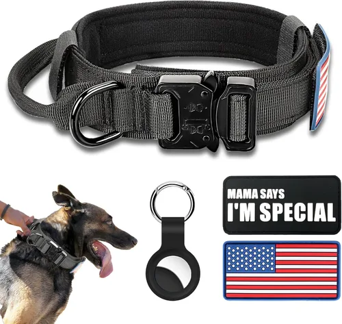 Vista 9 de Collar táctico para perro y correa elástica, juego de collar y correa militar para perro con bandera estadounidense de Estados Unidos, collar K9