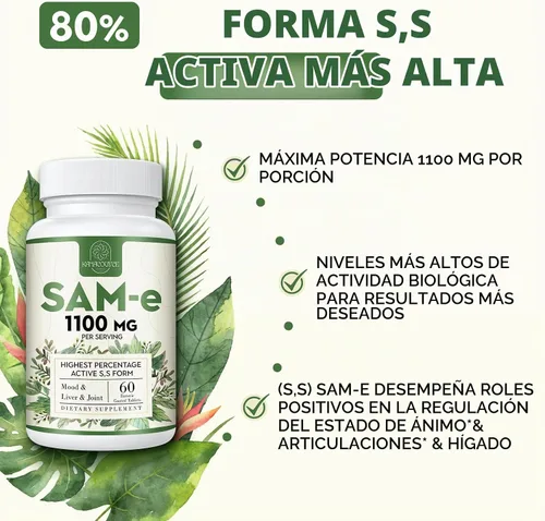 Vista 3 de 1100mg SAM-e (S-Adenosil-L-Metionina), SAM e Suplemento